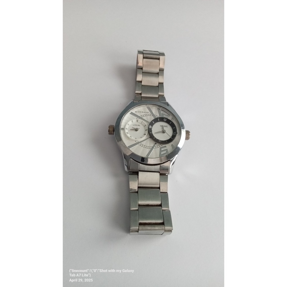 Giordano Dual Time Zone Watch‎ Silver Stainless Steel Band Fashion